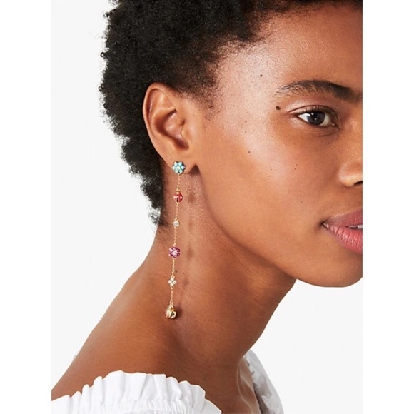 KATE SPADE • Nature Walk Ladybug Insect Myosotis Flower Linear Long Earrings - Picture 2 of 4